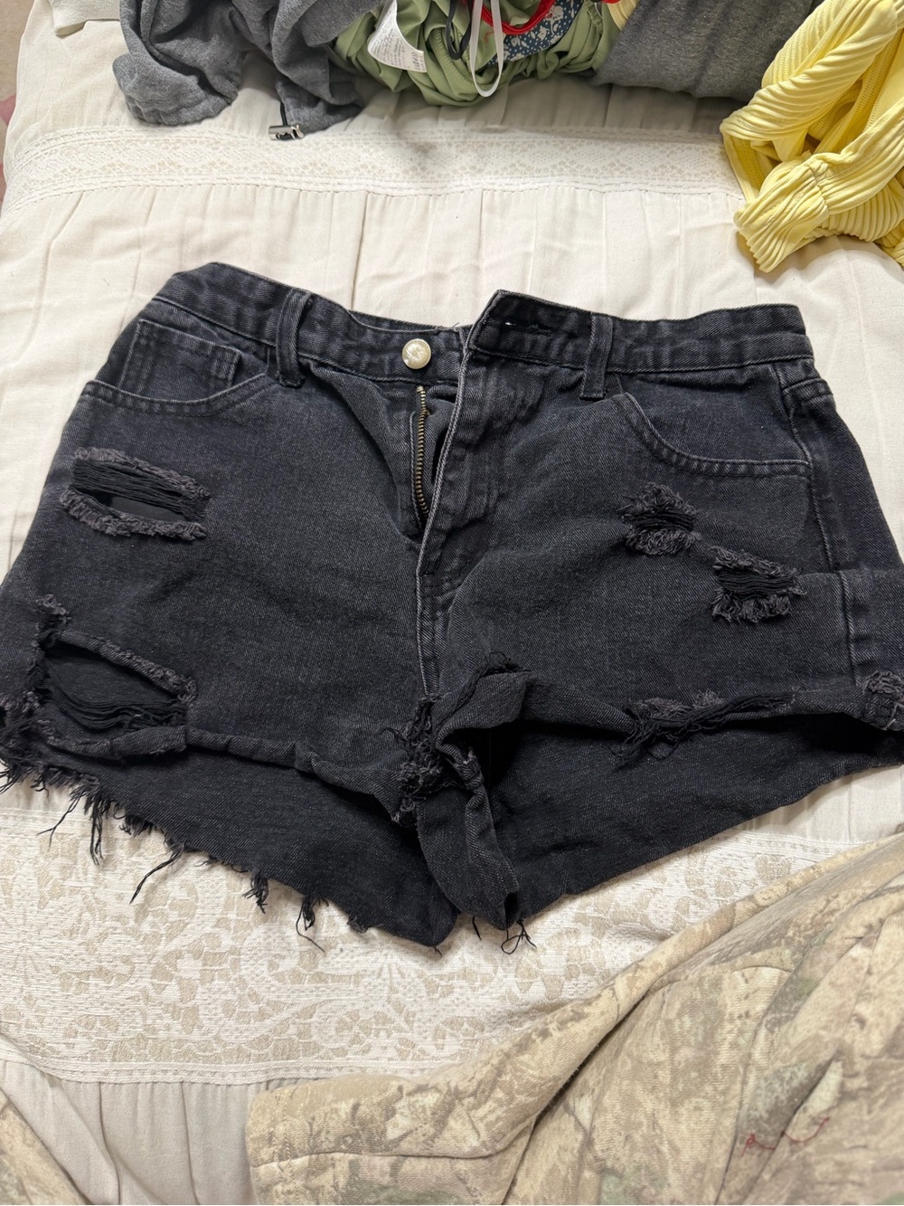 SHEIN Black Distressed Ripped Denim Shorts